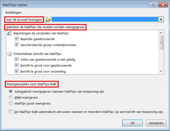 Outlook MailTip Options
