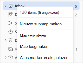 Schermopname van het menu wanneer u met de rechtermuisknop op een map klikt