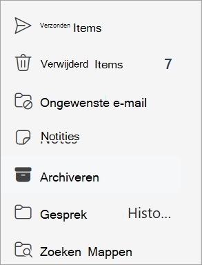 Selecteer de map Archief in de mappenlijst