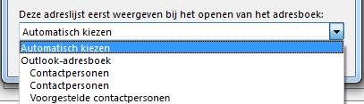 U kunt de naam kiezen van het adresboek dat u het eerst wilt openen.