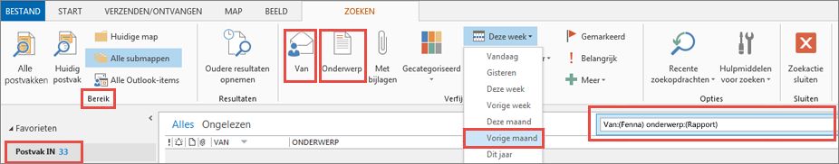 Mappen in bestand Archief.pst en in bestand Persoonlijke mappen.pst