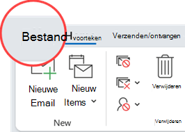 Het tabblad Bestand bevindt zich helemaal links van de linttabbladen.