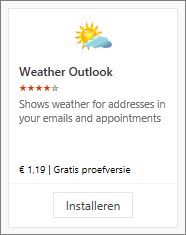 Schermafbeelding met de invoegtoepassing Weersverwachting, beschikbaar bij een gratis proefabonnement of tegen betaling.