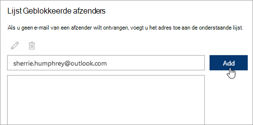 Schermafbeelding van het vak met geblokkeerde afzenders