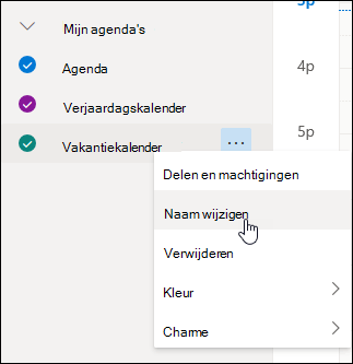 Een schermafbeelding van het contextmenu van de agenda met Hernoemen geselecteerd