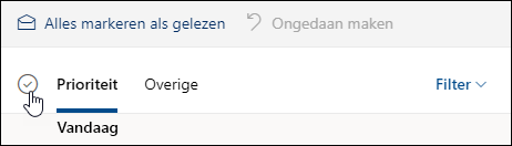 Een schermafbeelding van het selectievakje boven de berichtenlijst