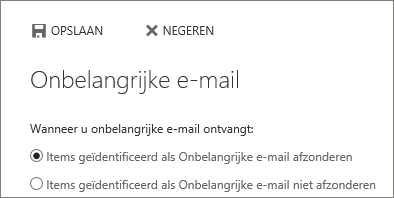 Opties voor onbelangrijke e-mail