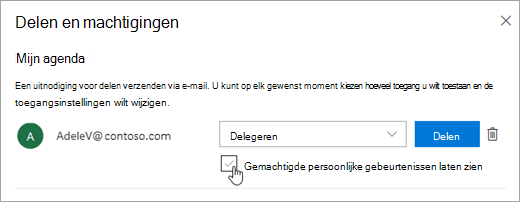 Een schermafbeelding van het selectievakje Privégebeurtenissen weergeven door gemachtigden