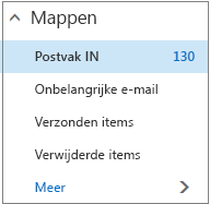 Schermafbeelding met de standaard-e-mailmappen onder Favorieten.