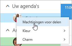 Schermafbeelding van het contextmenu voor Uw agenda, met Machtigingen voor delen geselecteerd.