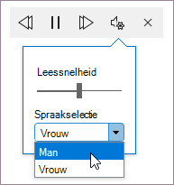 Besturingselementen voor hardop voorlezen met de schuifregelaar Leessnelheid en het menu Spraakselectie.