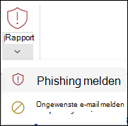 Schermopname van de knop Rapporteren met Rapportphishing geselecteerd op het klassieke lint in webversie van Outlook.