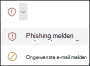 Schermopname van de knop Rapport met Phishing rapporteren geselecteerd op het vereenvoudigde lint in webversie van Outlook.