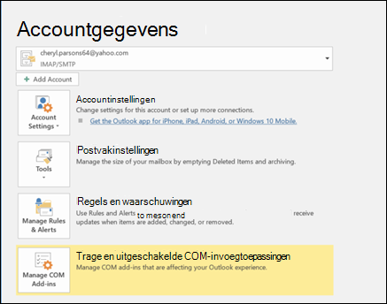 Schermopname van de knop Automatische antwoorden, regels gebruiken om een afwezigheidsbericht te verzenden.