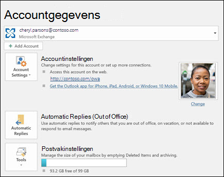 Schermopname van de knop Automatische antwoorden