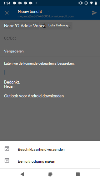 Toont een Android-scherm met het concept van de e-mail grijs weergegeven en het " Beschikbaarheids" eronder.