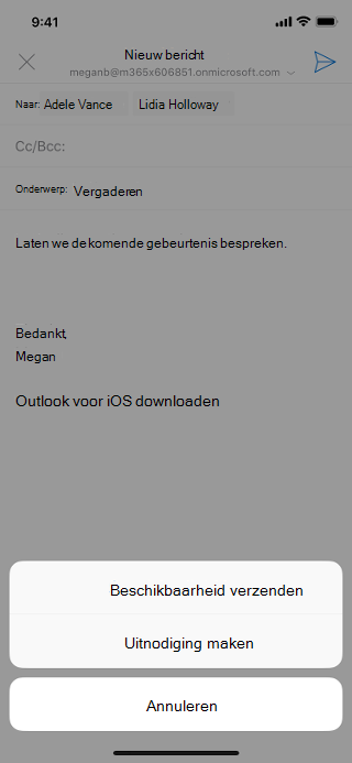 Toont een iOS-scherm met een grijs e-mailconcept en de " Beschikbaarheids" onder het concept.