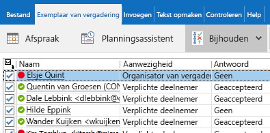Vergadering met reacties op uitnodiging van alle deelnemers