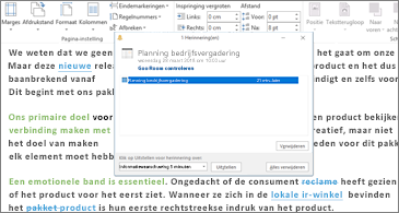 Dialoogvenster Herinnering, weergegeven in het venster van een Word-document