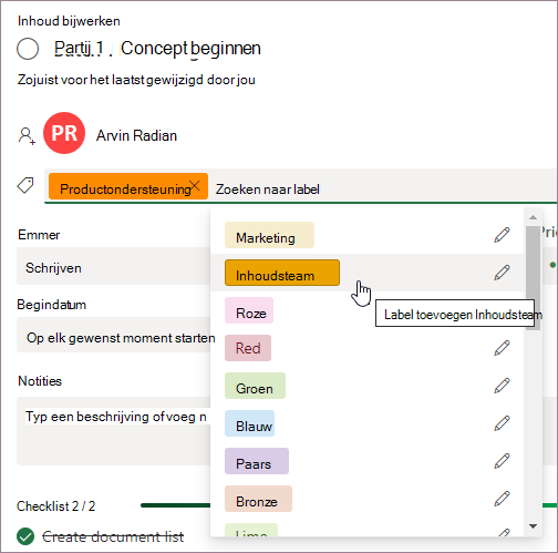 Labels toevoegen aan een taakkaart