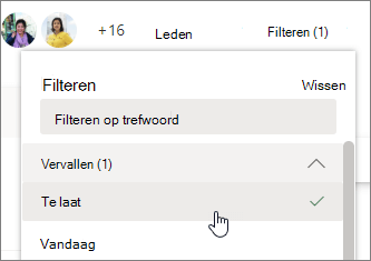 Schermafbeelding in Planner van het kiezen van Laat in het menu Filter