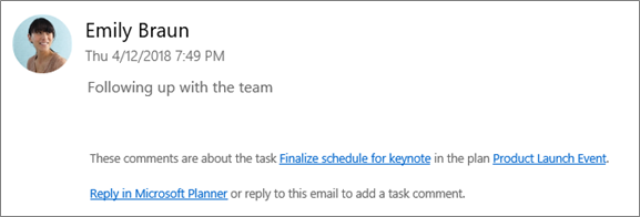 Schermopname: een groeps-e-mail waarin een collega de eerste opmerking beantwoordt.