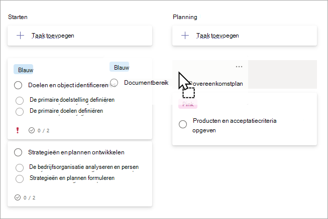 Een taak slepen tussen buckets in bordweergave