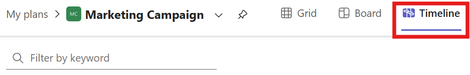 Klik op het tabblad Tijdlijn in het plan