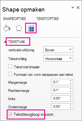 Selectievakje Tekstterugloop in vorm