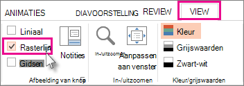 De rasterlijnen weergeven of verbergen