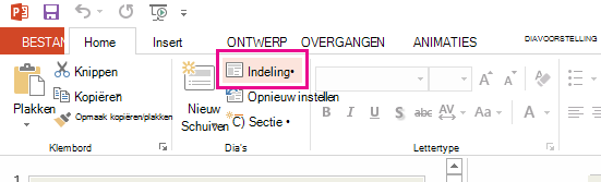 De optie Indeling bevindt zich op het tabblad Start.