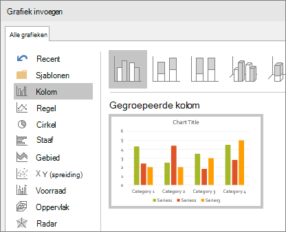 Geeft selectie van kolomdiagrammen weer in PowerPoint