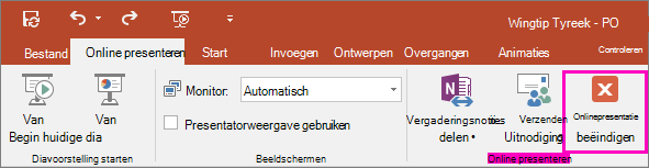 Hiermee wordt de knop Onlinepresentatie beëindigen in PowerPoint weergegeven