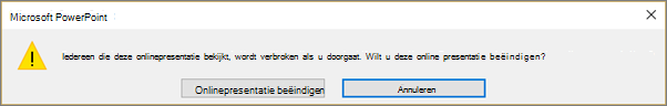 Hiermee wordt het dialoogvenster voor het beëindigen van een online-PowerPoint-presentatie weergegeven
