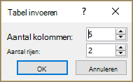 Hiermee wordt het dialoogvenster Tabel invoegen in PowerPoint weergegeven