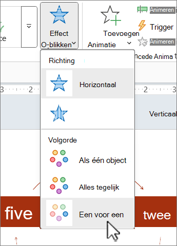 Het menu Effectopties op het tabblad Animaties in PowerPoint.