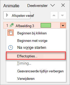 Waar vindt u effectopties in het animatiedeelvenster.