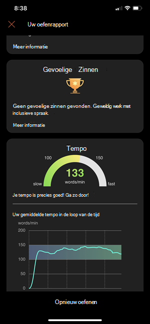 Weergave van het rapport presentatorcoach