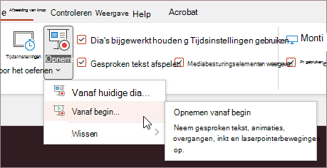Knop Opnemen op het lint