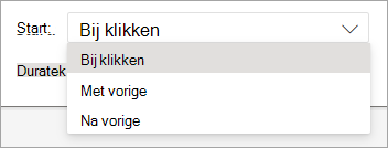 De vervolgkeuzelijst Start bij het toepassen van een animatie in webversie van PowerPoint.