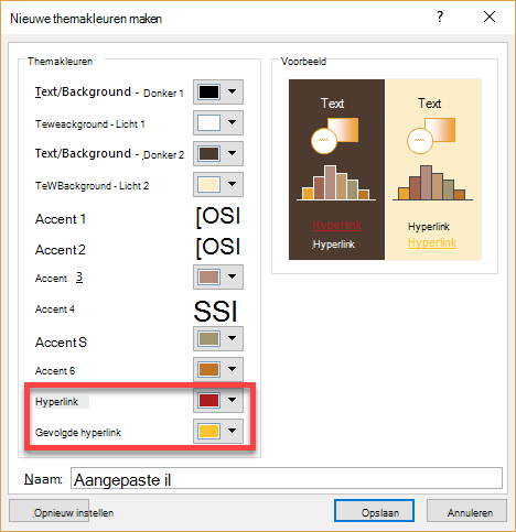 Kleuren kiezen voor hyperlinks en gevolgde hyperlinks