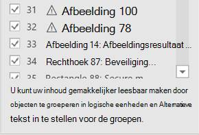 Onder aan het deelvenster Leesvolgorde wordt een tip weergegeven.