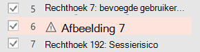 Er wordt een waarschuwingssymbool weergegeven naast een item waarvoor alternatieve tekst nodig is.