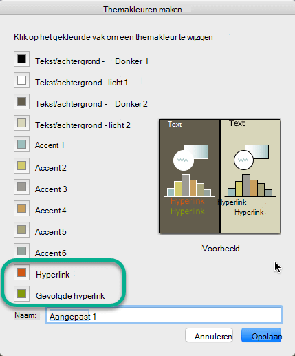 Kleuren kiezen voor hyperlinks en gevolgde hyperlinks