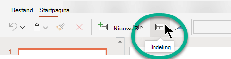 De knop Indeling op het tabblad Start in webversie van PowerPoint.
