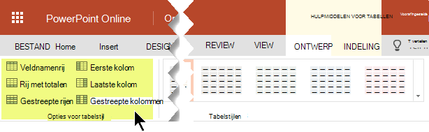 U kunt arceringsstijlen toevoegen aan bepaalde rijen of kolommen in een tabel.