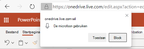 Schermopname van dialoogvenster in de browser met de knoppen Toestaan en Blokkeren.