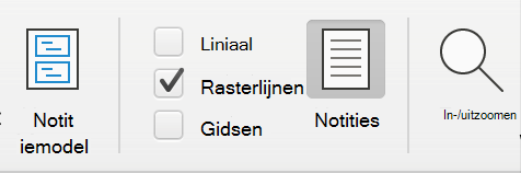 Schermopname van het selectievakje Rasterlijnen onder het tabblad Weergave in Microsoft PowerPoint.