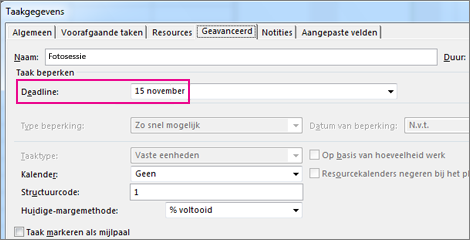 Een deadline instellen voor een taak