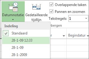 Timeline Date Format button and menu in Project